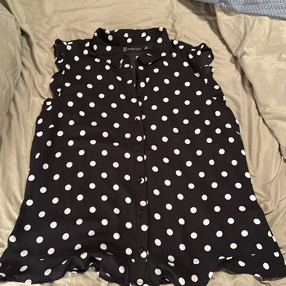 New York & Company polka dot sheer blouse